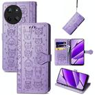 For Realme 11 4G Global Cat and Dog Embossed Leather Phone Case(Purple) - 1