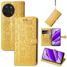For Realme 11 4G Global Cat and Dog Embossed Leather Phone Case(Yellow) - 1