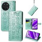 For Realme 11 4G Global Cat and Dog Embossed Leather Phone Case(Green) - 1