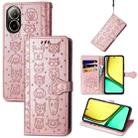 For Realme C67 4G Cat and Dog Embossed Leather Phone Case(Rose Gold) - 1