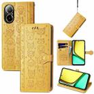 For Realme C67 4G Cat and Dog Embossed Leather Phone Case(Yellow) - 1