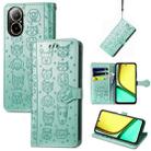 For Realme C67 4G Cat and Dog Embossed Leather Phone Case(Green) - 1