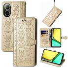 For Realme C67 4G Cat and Dog Embossed Leather Phone Case(Gold) - 1