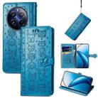 For Realme 12 Pro Cat and Dog Embossed Leather Phone Case(Blue) - 1