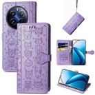 For Realme 12 Pro Cat and Dog Embossed Leather Phone Case(Purple) - 1