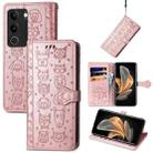 For vivo S17 Cat and Dog Embossed Leather Phone Case(Rose Gold) - 1