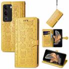 For vivo S17 Cat and Dog Embossed Leather Phone Case(Yellow) - 1