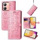 For vivo Y78 Cat and Dog Embossed Leather Phone Case(Pink) - 1