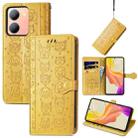 For vivo Y78 Cat and Dog Embossed Leather Phone Case(Yellow) - 1