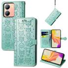 For vivo Y78 Cat and Dog Embossed Leather Phone Case(Green) - 1