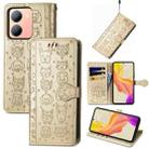 For vivo Y78 Cat and Dog Embossed Leather Phone Case(Gold) - 1