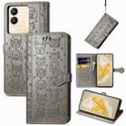 For vivo V29e / Y200 Cat and Dog Embossed Leather Phone Case(Grey) - 1
