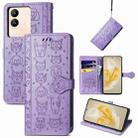 For vivo V29e / Y200 Cat and Dog Embossed Leather Phone Case(Purple) - 1