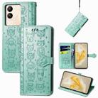 For vivo V29e / Y200 Cat and Dog Embossed Leather Phone Case(Green) - 1