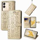 For vivo V29e / Y200 Cat and Dog Embossed Leather Phone Case(Gold) - 1
