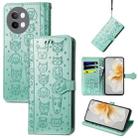 For vivo S18e Cat and Dog Embossed Leather Phone Case(Green) - 1