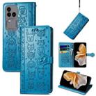 For vivo S18 Pro Cat and Dog Embossed Leather Phone Case(Blue) - 1