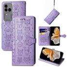 For vivo S18 Pro Cat and Dog Embossed Leather Phone Case(Purple) - 1