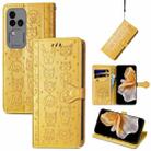 For vivo S18 Pro Cat and Dog Embossed Leather Phone Case(Yellow) - 1