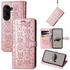 For ASUS Zenfone 10 Cat and Dog Embossed Leather Phone Case(Rose Gold) - 1