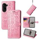 For ASUS Zenfone 10 Cat and Dog Embossed Leather Phone Case(Pink) - 1