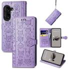 For ASUS Zenfone 10 Cat and Dog Embossed Leather Phone Case(Purple) - 1