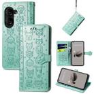 For ASUS Zenfone 10 Cat and Dog Embossed Leather Phone Case(Green) - 1