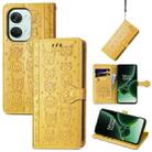 For OnePlus Nord 3 Cat and Dog Embossed Leather Phone Case(Yellow) - 1