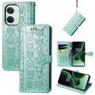 For OnePlus Nord 3 Cat and Dog Embossed Leather Phone Case(Green) - 1