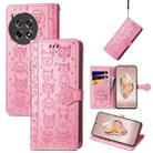 For OnePlus Ace 3 Cat and Dog Embossed Leather Phone Case(Pink) - 1