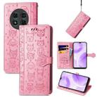 For Ulefone Note 15 Cat and Dog Embossed Leather Phone Case(Pink) - 1