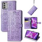 For Nokia G42 Cat and Dog Embossed Leather Phone Case(Purple) - 1