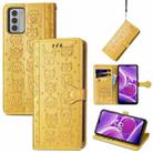 For Nokia G42 Cat and Dog Embossed Leather Phone Case(Yellow) - 1