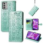 For Nokia G42 Cat and Dog Embossed Leather Phone Case(Green) - 1