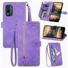 For Nokia XR21 Embossed Flower Zipper Leather Phone Case(Purple) - 1