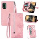 For Nokia XR21 Embossed Flower Zipper Leather Phone Case(Pink) - 1