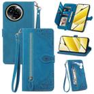 For Realme 11 5G Global Embossed Flower Zipper Leather Phone Case(Blue) - 1