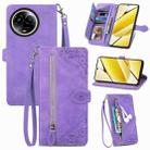 For Realme 11 5G Global Embossed Flower Zipper Leather Phone Case(Purple) - 1