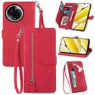 For Realme 11 5G Global Embossed Flower Zipper Leather Phone Case(Red) - 1