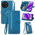 For Realme 11 4G Global Embossed Flower Zipper Leather Phone Case(Blue) - 1