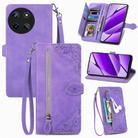 For Realme 11 4G Global Embossed Flower Zipper Leather Phone Case(Purple) - 1
