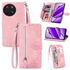 For Realme 11 4G Global Embossed Flower Zipper Leather Phone Case(Pink) - 1