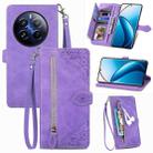 For Realme 12 Pro Embossed Flower Zipper Leather Phone Case(Purple) - 1