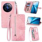 For Realme 12 Pro Embossed Flower Zipper Leather Phone Case(Pink) - 1