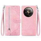 For Realme 12 Pro+ Embossed Flower Zipper Leather Phone Case(Pink) - 1