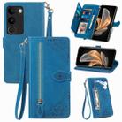 For vivo V29 5G Embossed Flower Zipper Leather Phone Case(Blue) - 1