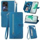 For vivo S18 Embossed Flower Zipper Leather Phone Case(Blue) - 1