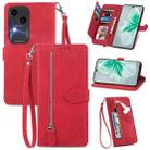 For vivo S18 Embossed Flower Zipper Leather Phone Case(Red) - 1