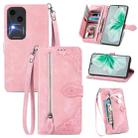 For vivo S18 Embossed Flower Zipper Leather Phone Case(Pink) - 1