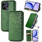 For Realme C53 Cubic Grid Pressed Magnetic Leather Phone Case(Green) - 1